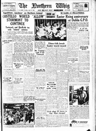 cover page of Northern Whig published on April 19, 1949