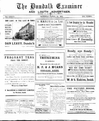 cover page of Dundalk Examiner and Louth Advertiser published on April 24, 1915