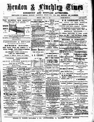 cover page of Hendon & Finchley Times published on April 24, 1885