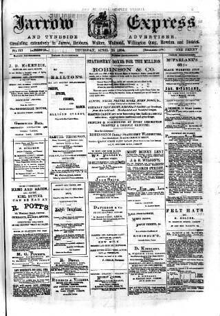 cover page of Jarrow Express published on April 25, 1884