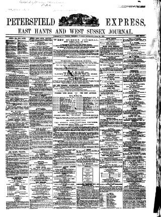 cover page of Petersfield Express published on April 25, 1865