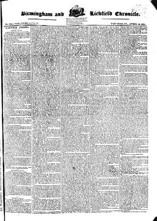 cover page of Birmingham Chronicle published on April 19, 1821