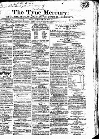 cover page of Tyne Mercury; Northumberland and Durham and Cumberland Gazette published on May 14, 1816