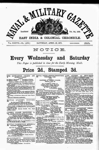 cover page of Naval & Military Gazette and Weekly Chronicle of the United Service published on April 23, 1870