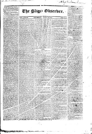 cover page of Sligo Observer published on April 15, 1830