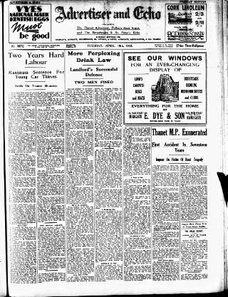 cover page of Thanet Advertiser published on April 19, 1932