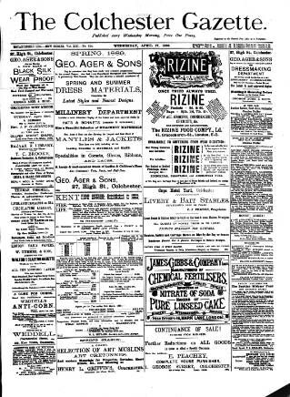 cover page of Colchester Gazette published on April 17, 1889