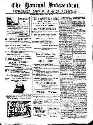 cover page of Donegal Independent published on April 26, 1907
