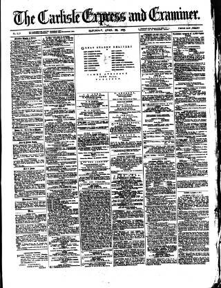 cover page of Carlisle Express and Examiner published on April 25, 1874