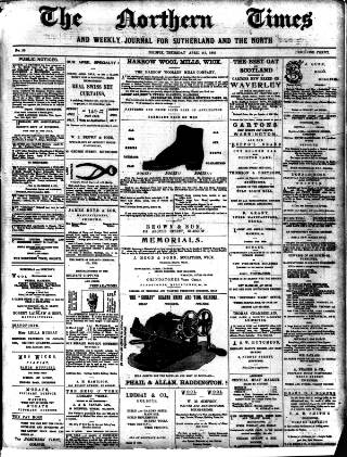 cover page of Northern times and weekly journal for Sutherland and the North published on April 25, 1901