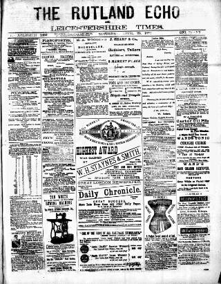 cover page of Rutland Echo and Leicestershire Advertiser published on April 26, 1884