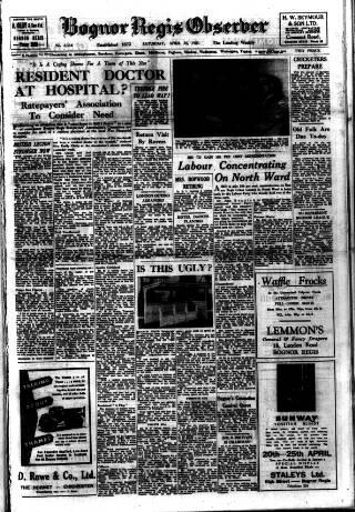cover page of Bognor Regis Observer published on April 18, 1953