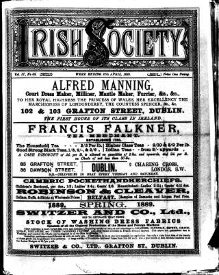 cover page of Irish Society (Dublin) published on April 27, 1889