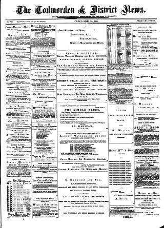 cover page of Todmorden & District News published on April 24, 1885