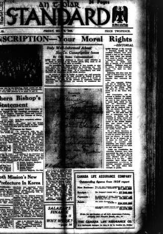 cover page of Catholic Standard published on May 5, 1939