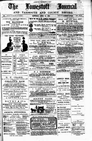 cover page of Lowestoft Journal published on April 19, 1884