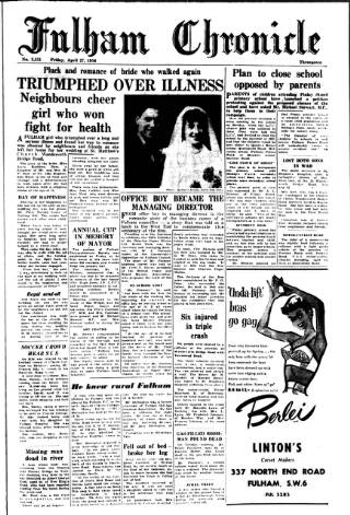 cover page of Fulham Chronicle published on April 27, 1956
