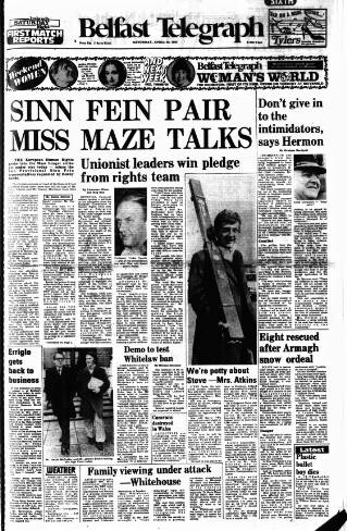cover page of Belfast Telegraph published on April 25, 1981