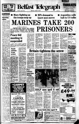 cover page of Belfast Telegraph published on April 26, 1982