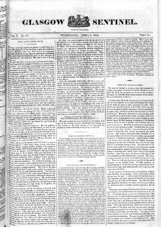 cover page of Glasgow Sentinel published on April 3, 1822