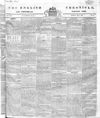 cover page of English Chronicle and Whitehall Evening Post published on May 9, 1826