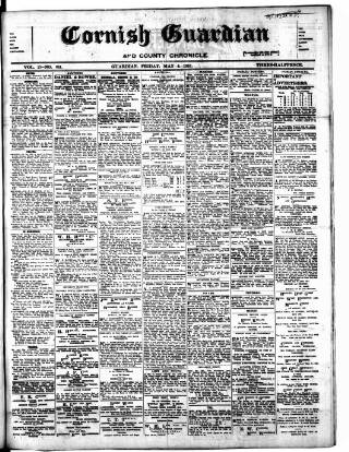 cover page of Cornish Guardian published on May 4, 1917
