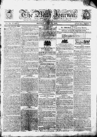 cover page of Bath Journal published on April 17, 1815