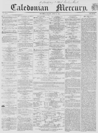 cover page of Caledonian Mercury published on April 27, 1858