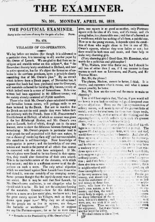cover page of The Examiner published on April 26, 1819