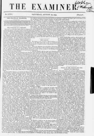 cover page of The Examiner published on August 12, 1848