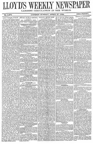 cover page of Lloyd's Weekly Newspaper published on April 27, 1890