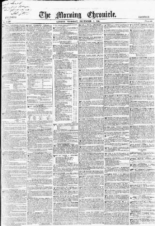 cover page of Morning Chronicle published on December 5, 1854