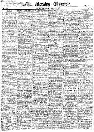 cover page of Morning Chronicle published on April 26, 1855