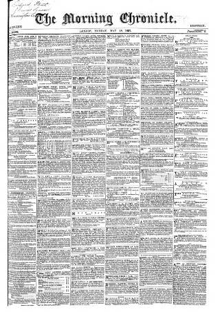 cover page of Morning Chronicle published on May 18, 1857