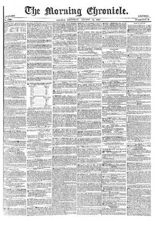cover page of Morning Chronicle published on August 13, 1857
