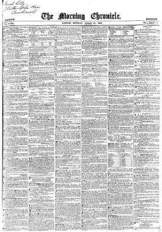 cover page of Morning Chronicle published on April 25, 1859