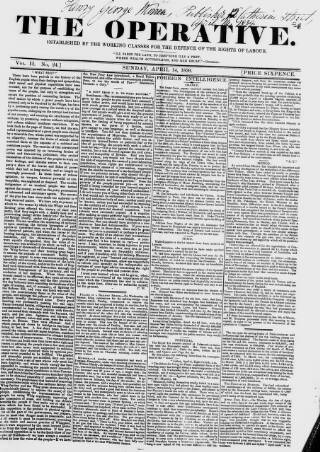cover page of The Operative published on April 14, 1839