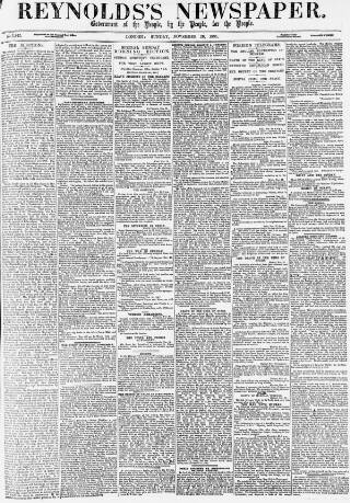 cover page of Reynolds's Newspaper published on November 29, 1885