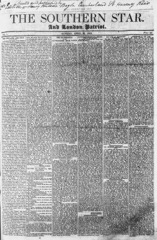 cover page of Southern Star published on April 26, 1840
