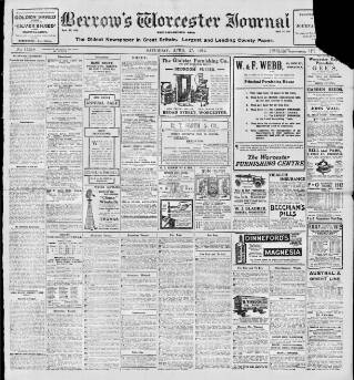 cover page of Worcester Journal published on April 27, 1912