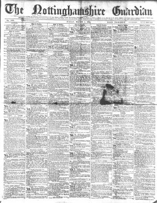 cover page of Nottinghamshire Guardian published on March 2, 1883