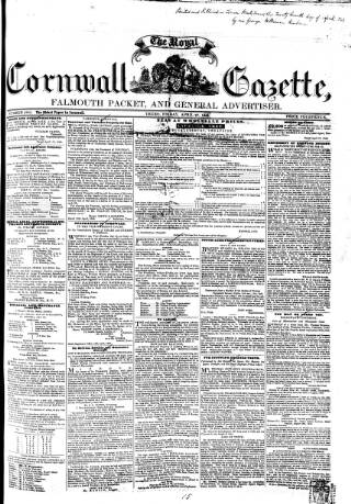 cover page of Royal Cornwall Gazette published on April 27, 1849