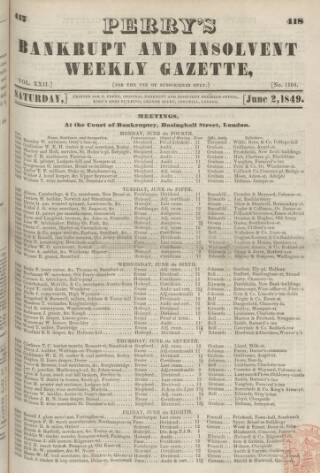 cover page of Perry's Bankrupt Gazette published on June 2, 1849