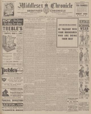 cover page of Middlesex Chronicle published on April 26, 1941