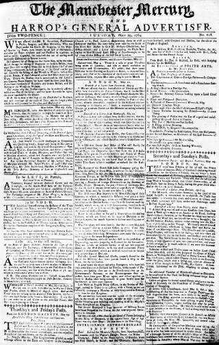 cover page of Manchester Mercury published on May 29, 1764