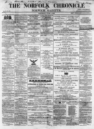 cover page of Norfolk Chronicle published on June 2, 1866