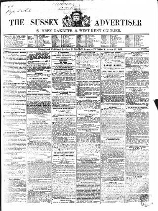 cover page of Sussex Advertiser published on April 27, 1852