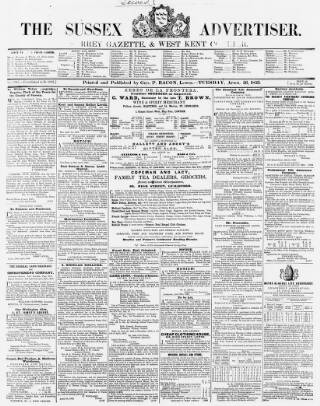 cover page of Sussex Advertiser published on April 26, 1853