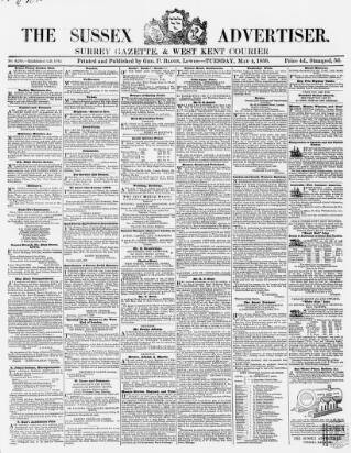 cover page of Sussex Advertiser published on May 4, 1858