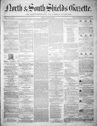 cover page of North & South Shields Gazette and Northumberland and Durham Advertiser published on April 25, 1851